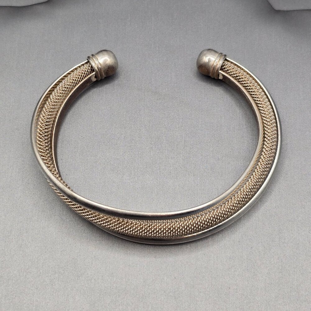 Sterling Silver Mesh Cuff Bracelet 7.5" Twisted Triple 925 Band Statement 33g - Picture 3 of 11